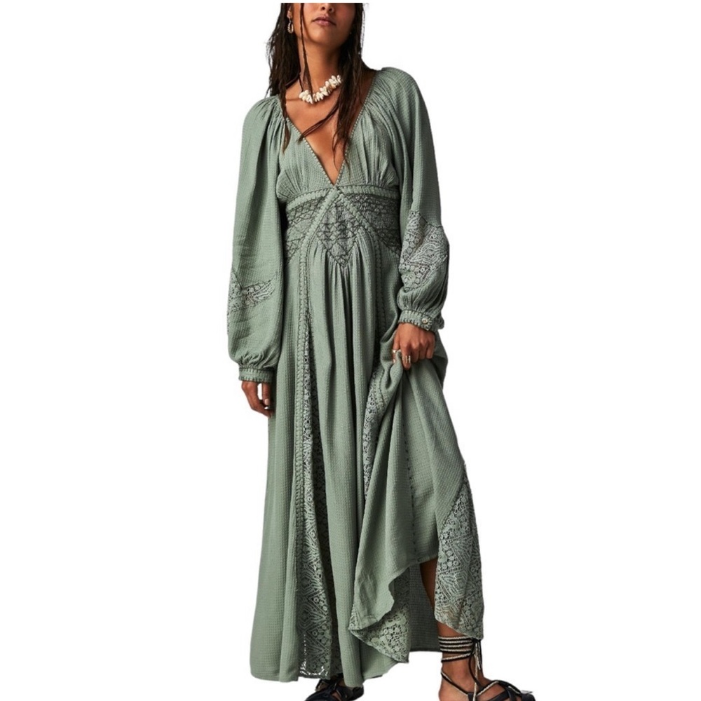 Free People // Green Southwest Lace Maxi Dress